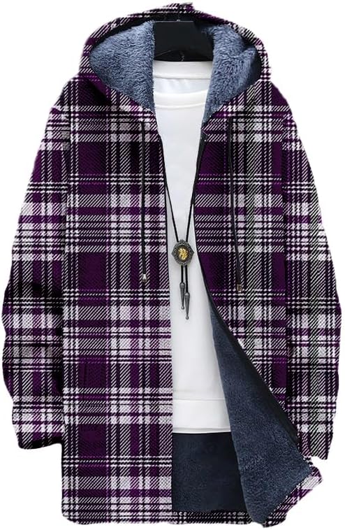 Sherpa Hoodie Fleece - Cárdigan a cuadros para hombre, sudadera